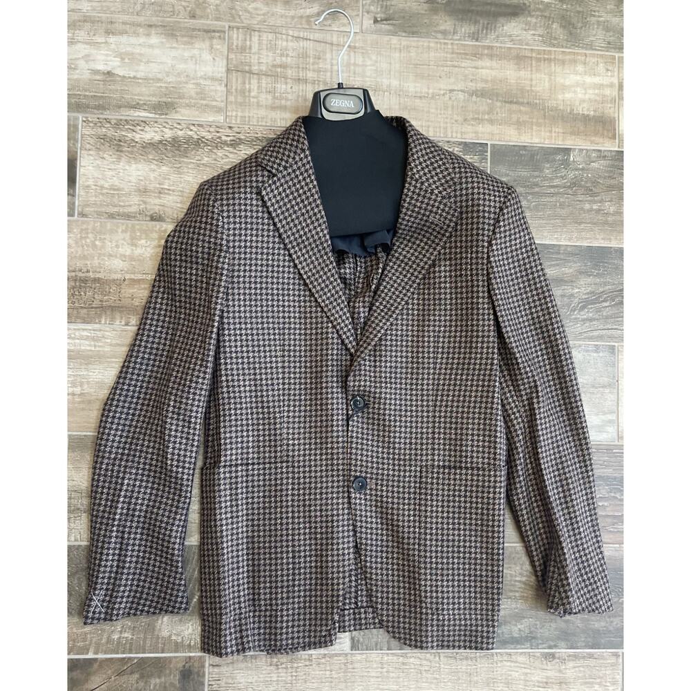 $4,995 NWT ZEGNA Brown Houndstooth Cashmere Blend Sport Coat 2 Button 48(38)R